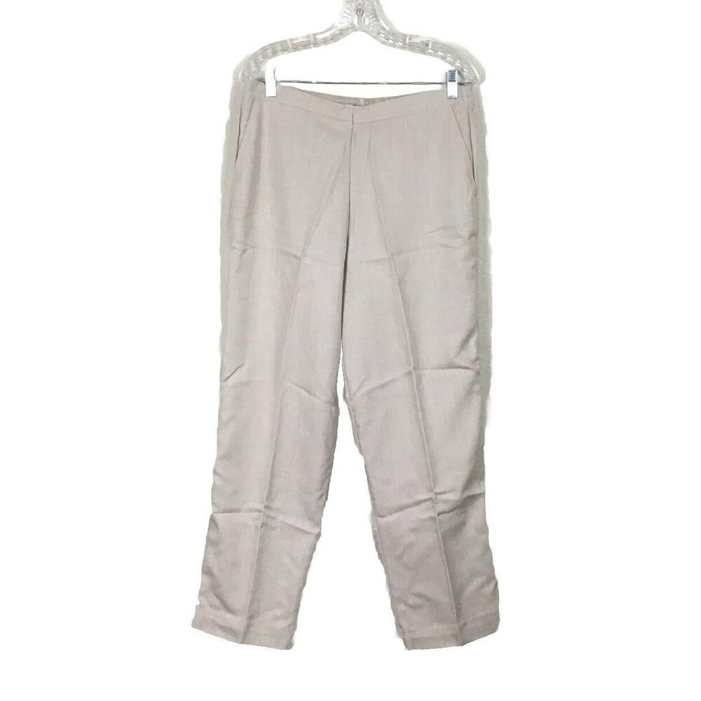 Alfred Dunner Trousers Womens 16 Tan Dress Pants Elastic Waist Pull On Pockets